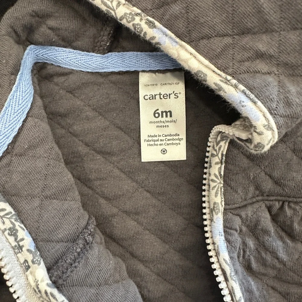Carter's Charcoal Quilted Vest with Patterned Trim & Hoodie